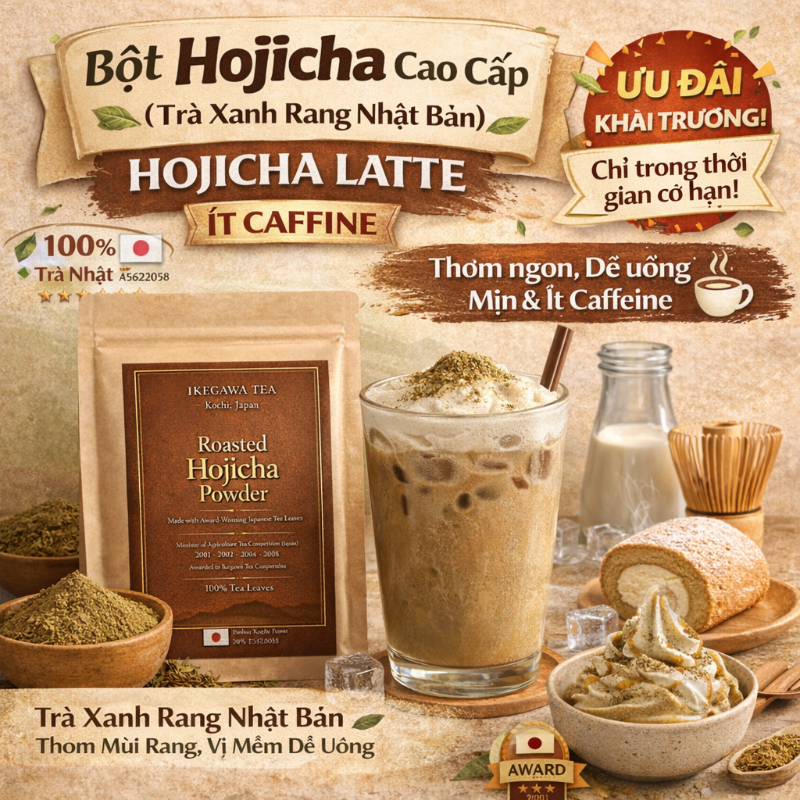 ⭐Special Price / Hojicha Latte Powder / Trà Xanh Rang Nhật Bản – Ít Caffeine Dễ Uống