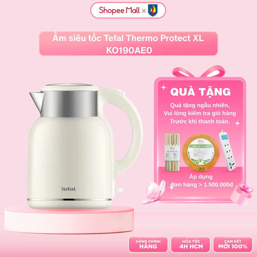 Bình đun | Ấm siêu tốc Tefal Thermo Protect XL KO190AE0 Trắng 1.9L - Bảo Hành 24 Tháng