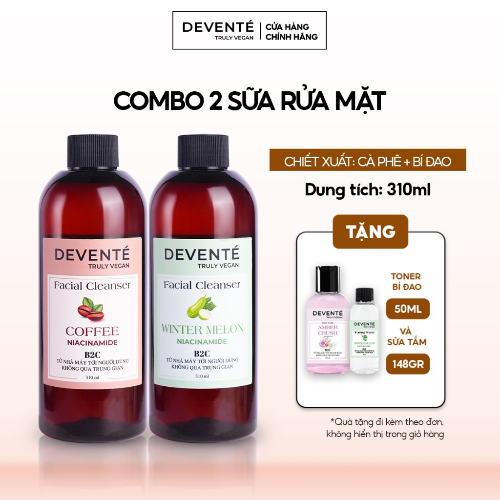 Combo 2 Chai Sữa Rửa Mặt DEVENTE Lành Tính, Dịu Nhẹ Và Làm Sạch Sâu NIACINAMIDE 310ML