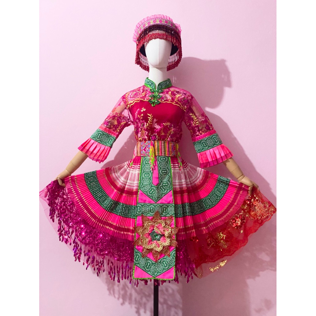 [HÀNG CŨ THANH LÝ] Trang phục dân tộc Hmong full set kèm mũ đồ cũ giá thanh lý