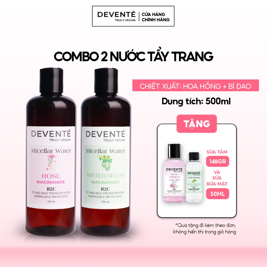 Combo 2 Chai Nước Tẩy Trang Thuần Chay DEVENTE Tẩy Sạch Bả Nhờn Và Giảm Dầu Nhờn 500ML