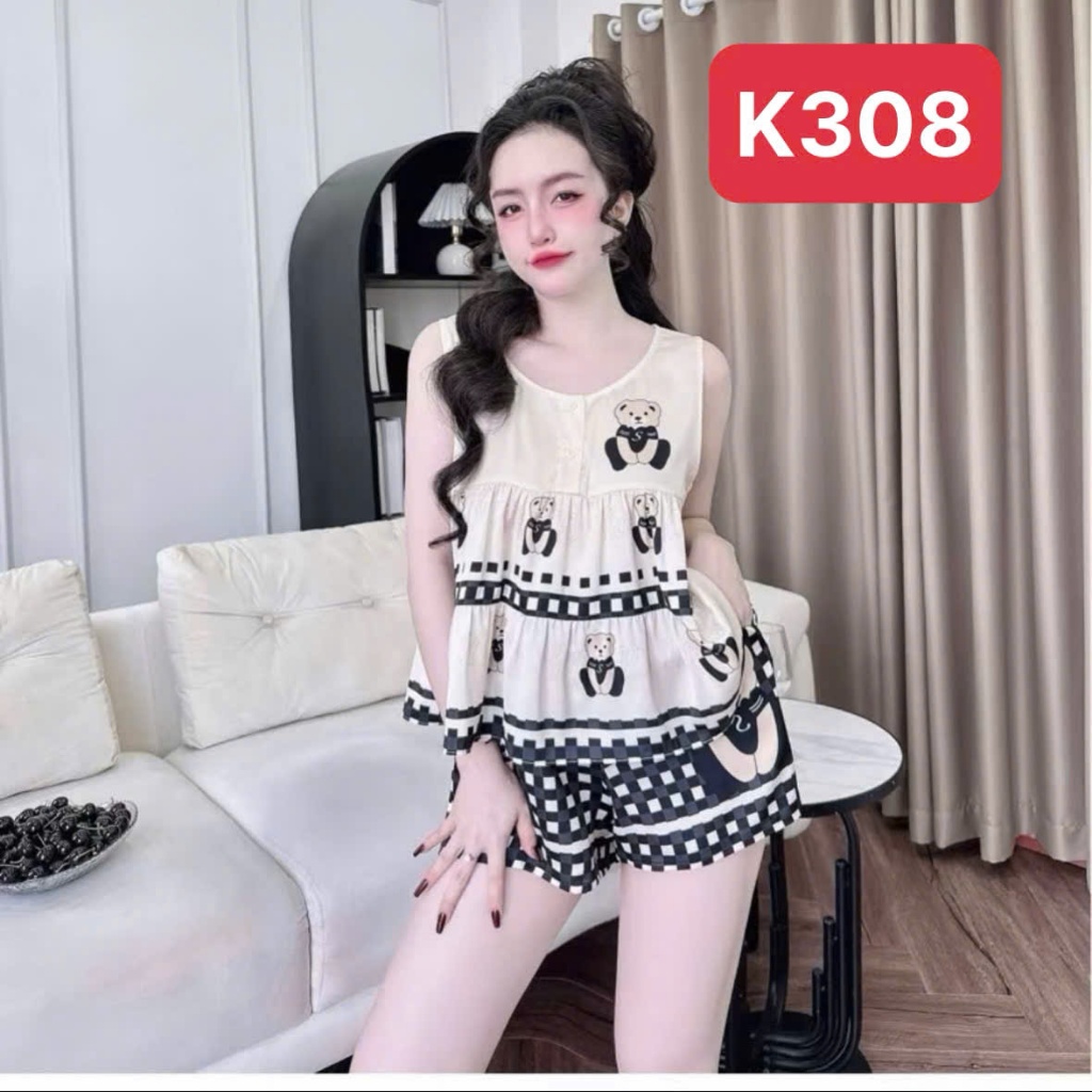 Pijama BabyDoll K3 Kim Thanh - Sát Nách Lụa Latin Short Bông Cực Mát Họa Tiết Trẻ Trung Sắc Nét Size 40-70kg | BigBuy360 - bigbuy360.vn
