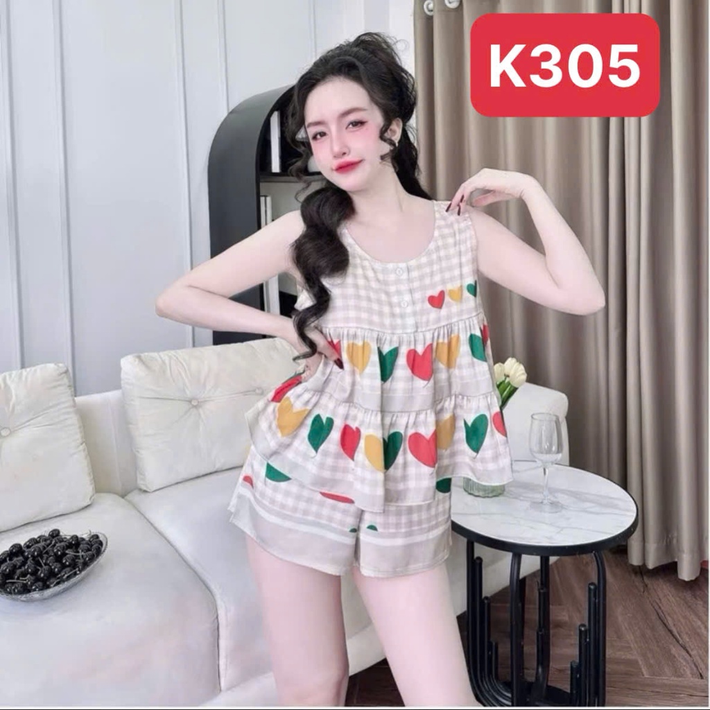 Pijama BabyDoll K3 Kim Thanh - Sát Nách Lụa Latin Short Bông Cực Mát Họa Tiết Trẻ Trung Sắc Nét Size 40-70kg | BigBuy360 - bigbuy360.vn