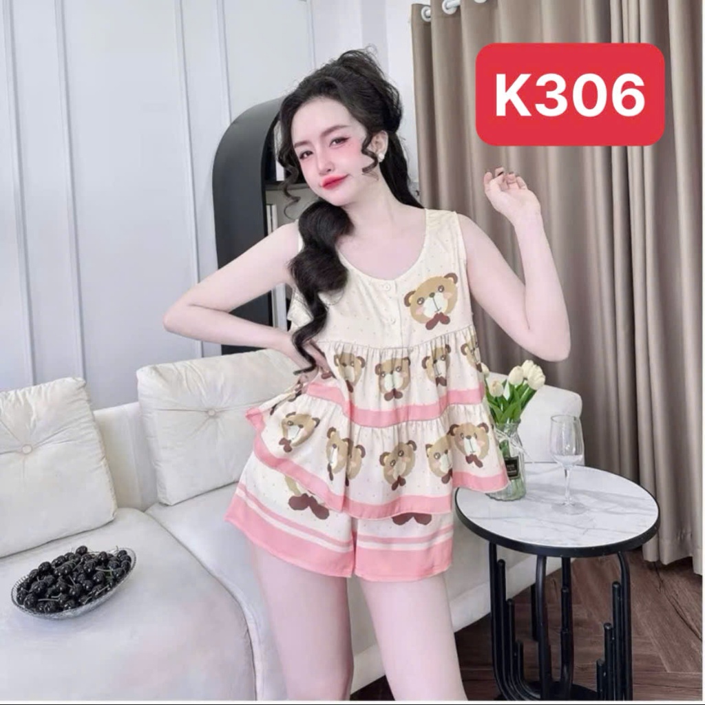 Pijama BabyDoll K3 Kim Thanh - Sát Nách Lụa Latin Short Bông Cực Mát Họa Tiết Trẻ Trung Sắc Nét Size 40-70kg | BigBuy360 - bigbuy360.vn