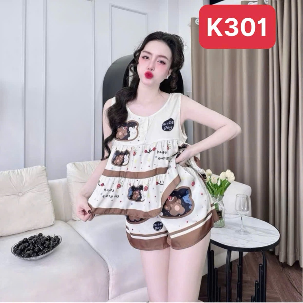 Pijama BabyDoll K3 Kim Thanh - Sát Nách Lụa Latin Short Bông Cực Mát Họa Tiết Trẻ Trung Sắc Nét Size 40-70kg | BigBuy360 - bigbuy360.vn