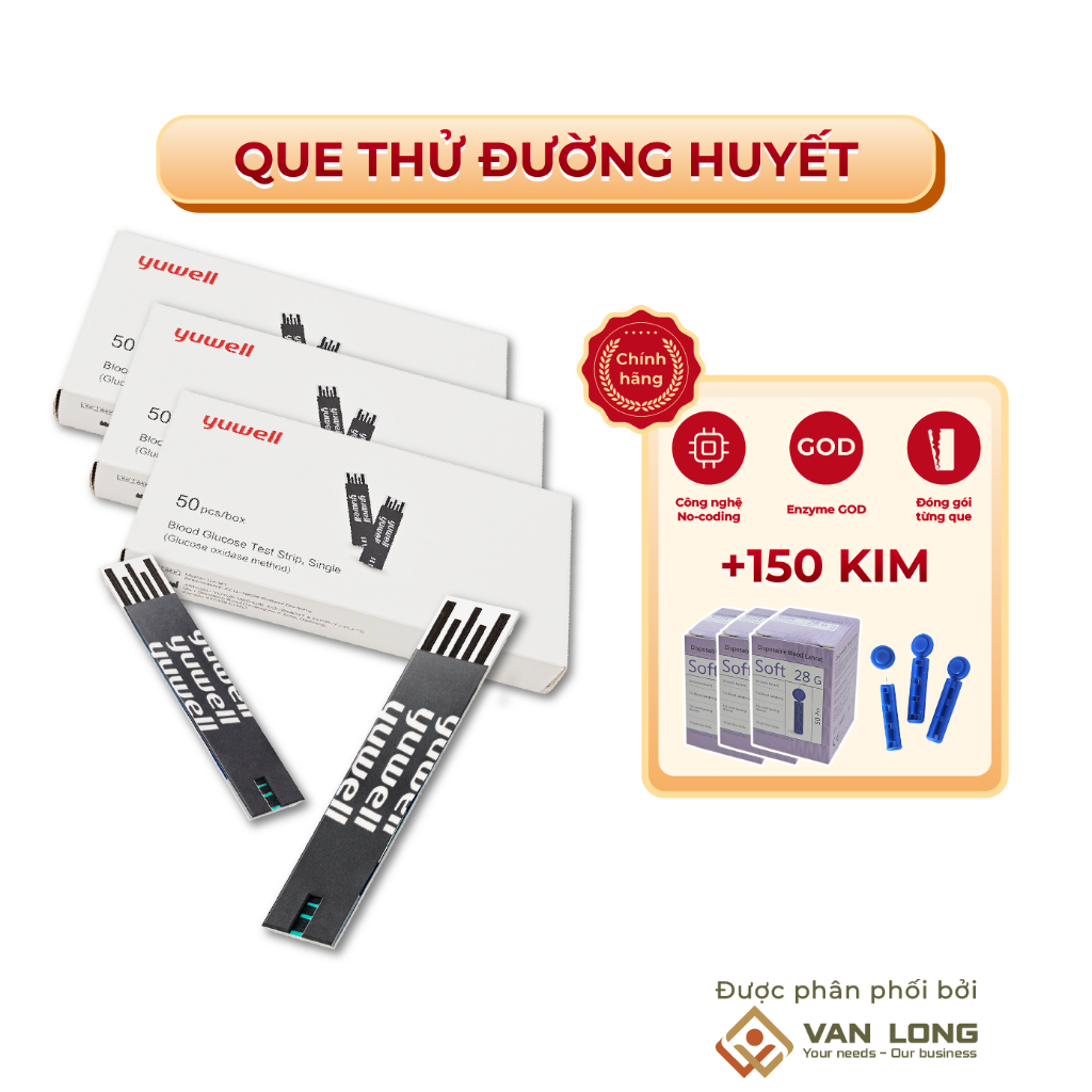 [COMBO 3 HỘP] Que test đường huyết Yuwell model Y330 Hộp 50 que dùng với máy thử đường huyết Yuwell 