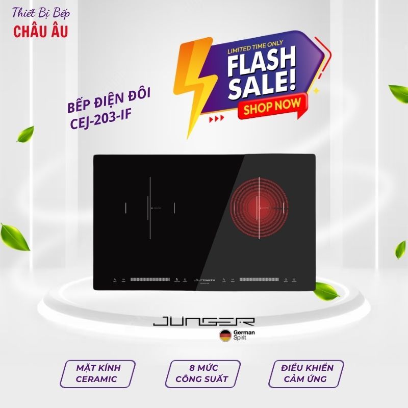 Bếp điện từ đôi Junger CEJ-203-IF là dòng bếp kết hợp hoàn hảo giữa bếp từ và bếp hồng ngoại,