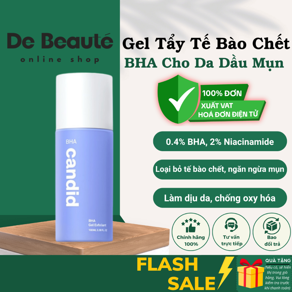 [COMBO BHA x Mask] Gel BHA Candid Tẩy Tế Bào Chết Làm Sạch, Giảm Dầu Mụn Candid BHA 100ml