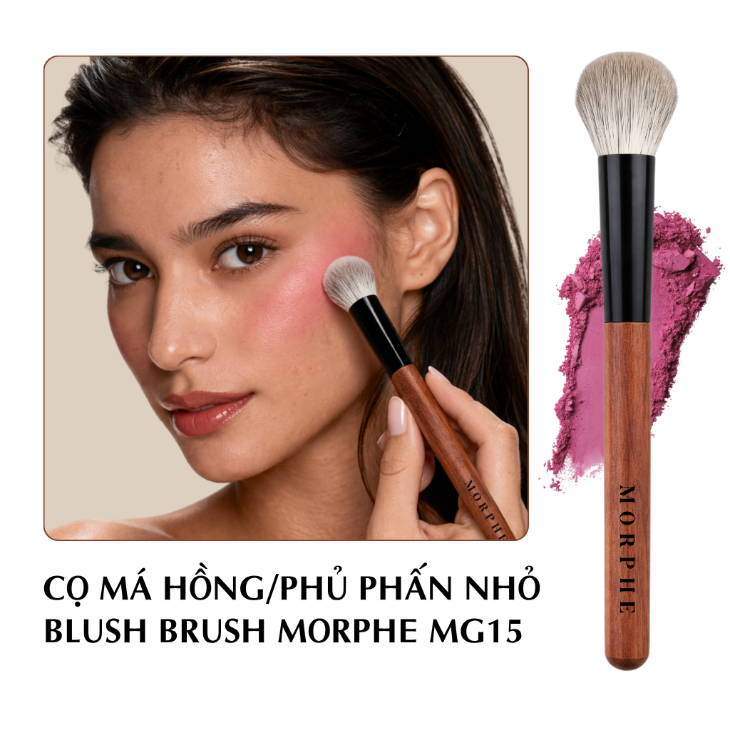 Cọ Trang Điểm Má Hồng/Phủ Phấn Nhỏ Morphe Blush Brush Mã Loại MG15 Cán Gỗ Cao Cấp Có Hộp