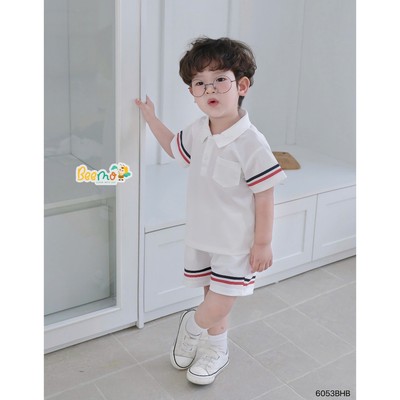 Set polo cộc tay Beemo phối line nổi bật vải cá xấu co giãn cho bé đi học, đi chơi 6053BHB