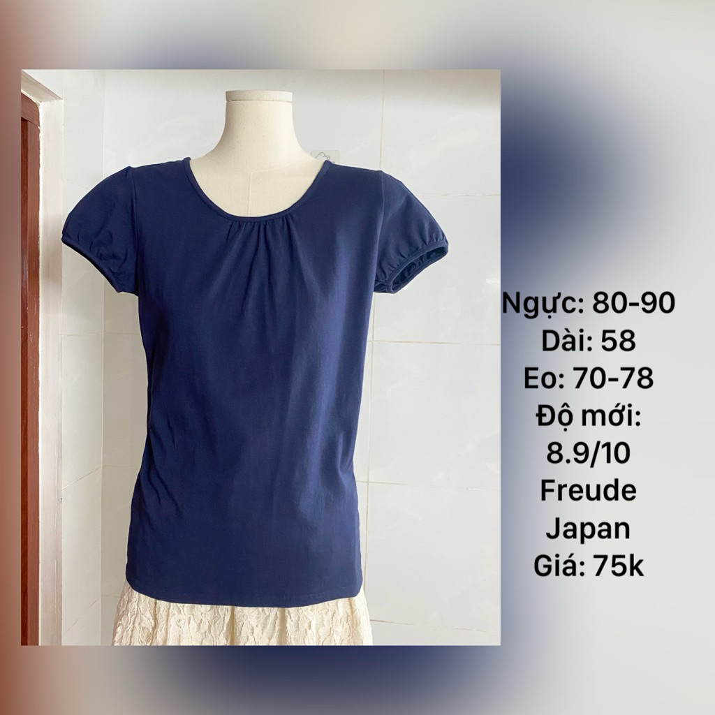 [2hand] Áo thun tay bồng cổ tròn xếp ly nhẹ/ T-shirt puff sleeve