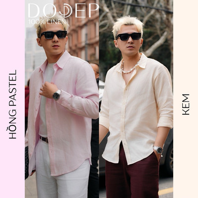 DODEP Áo sơ mi nam linen 100% tay dài
