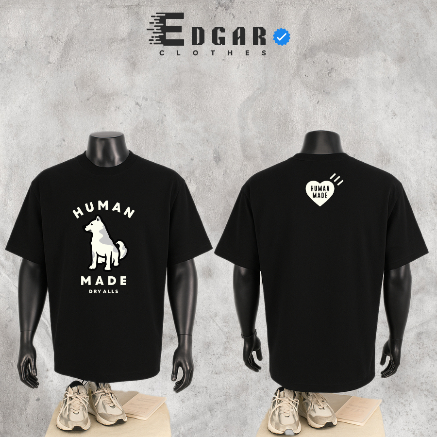 Áo Thun 𝘏𝘜𝘔𝘈𝘕 𝘔𝘈𝘋𝘌 In Hình Sắc Nét, Áo Thun Nam Nữ - Tshirt 𝘏𝘜𝘔𝘈𝘕 Unisex, Form Oversize, 260GSM  - M