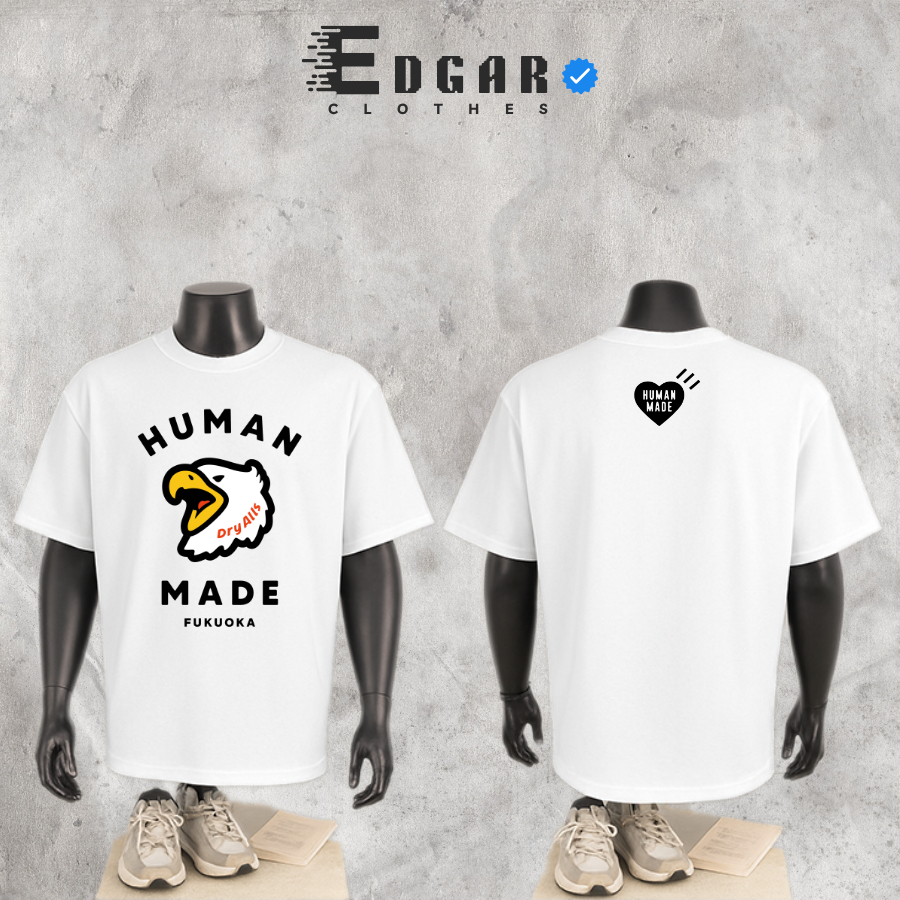 Áo Thun 𝘏𝘜𝘔𝘈𝘕 𝘔𝘈𝘋𝘌 In Hình Sắc Nét, Áo Thun Nam Nữ - Tshirt 𝘏𝘜𝘔𝘈𝘕 Unisex, Form Oversize, 260GSM  - M