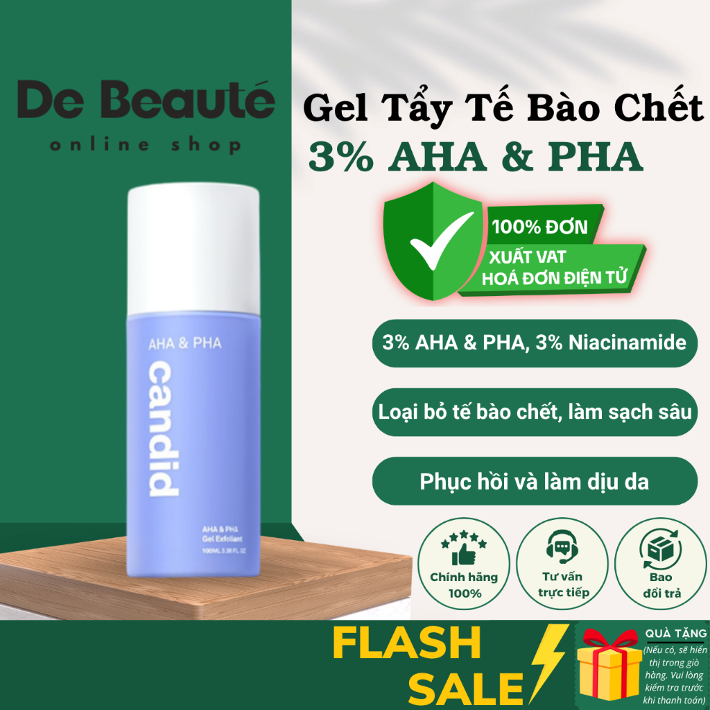 [COMBO AHA x Mask] Gel Tẩy Tế Bào Chết AHA & PHA Candid Giúp Làm Sạch Và Mềm Mịn Da 100ml