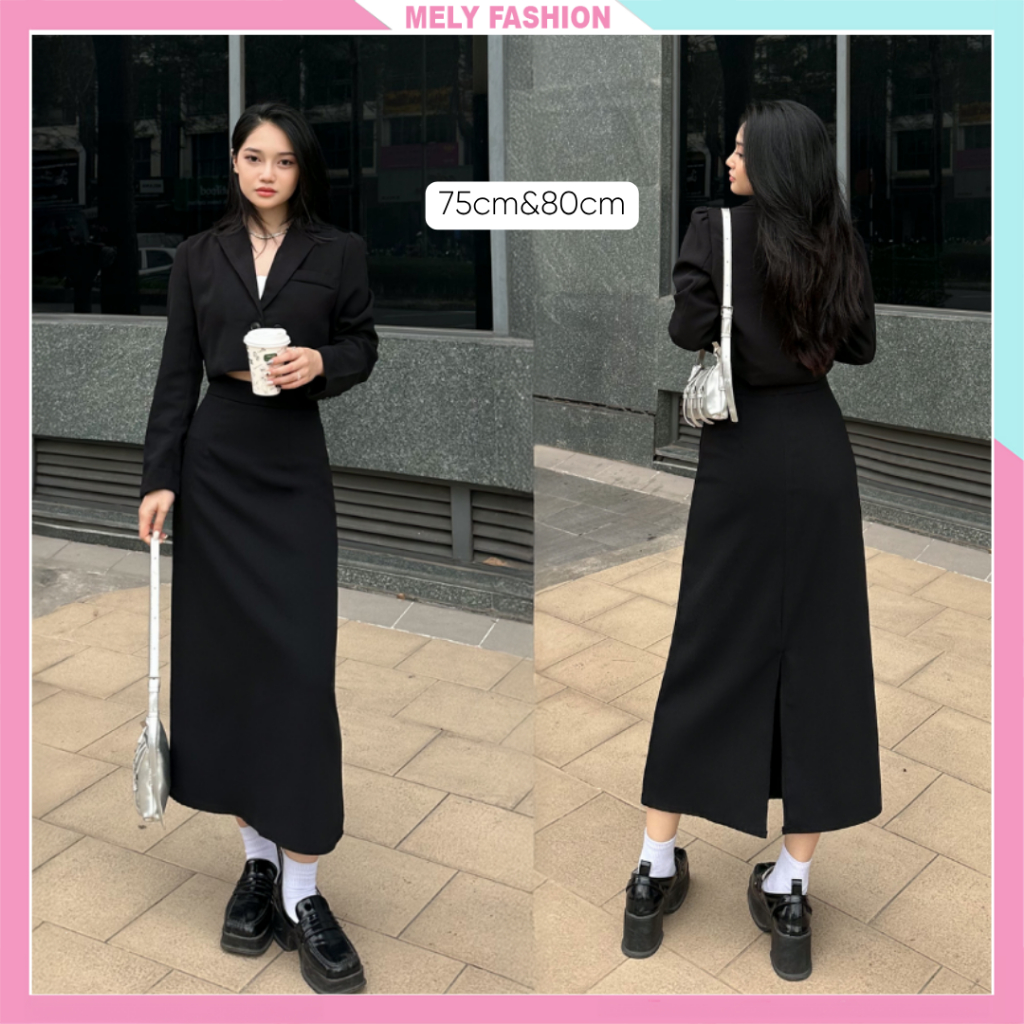 Chân váy nữ midi dáng dài chữ A Mely Fashion trẻ trung công sở cạp cao che bụng tôn dáng có xẻ sau có bigsize CV59-01