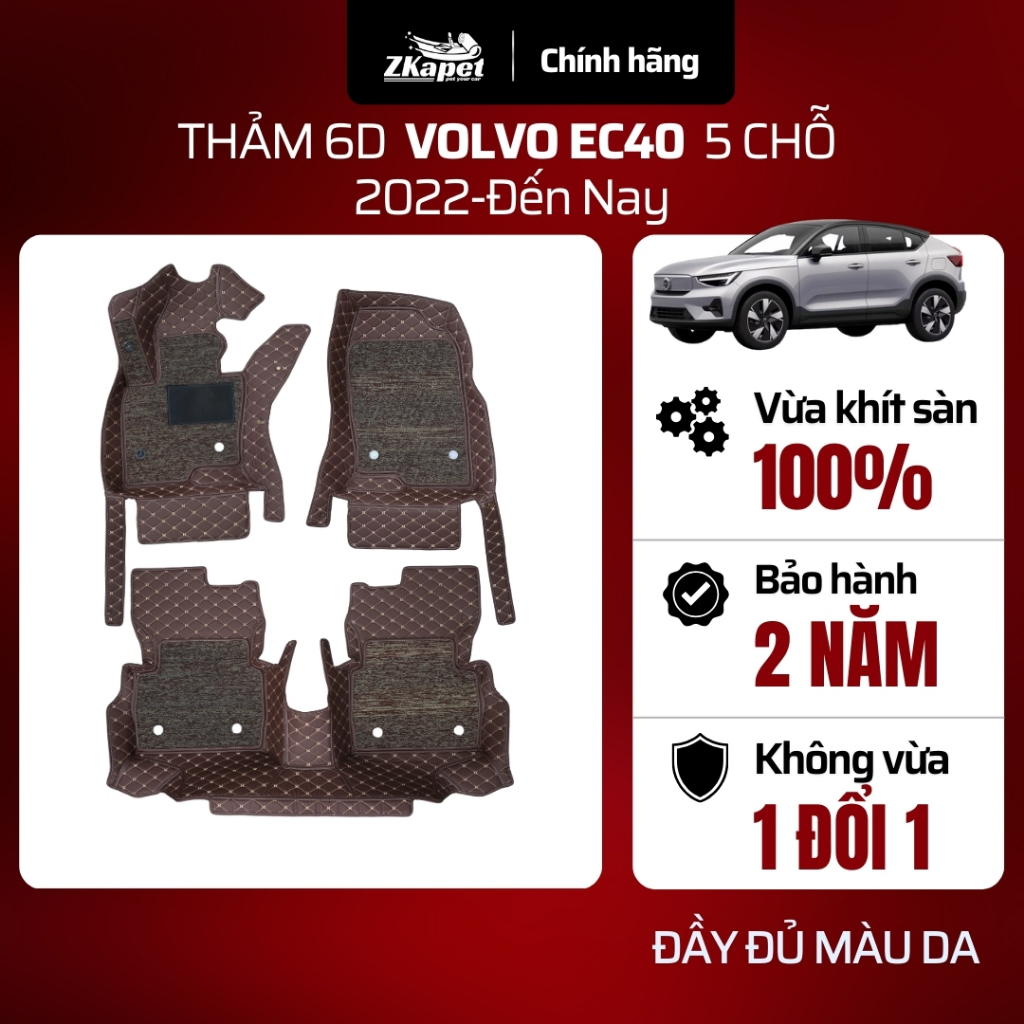 Thảm Lót Sàn Ô Tô 6D Volvo EC40 Đời 2022-Đến Nay 5 chỗ, Chống Bẩn Toàn Diện ZKAPET