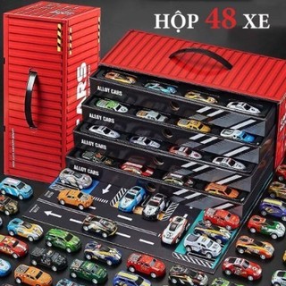 Mô Hình 48 Xe Ô Tô Đồ Chơi Chạy Đà Đường Đua, Hộp Đựng Hình Thùng Container