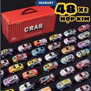 Mô Hình 48 Xe Ô Tô Đồ Chơi Chạy Đà Đường Đua, Hộp Đựng Hình Thùng Container