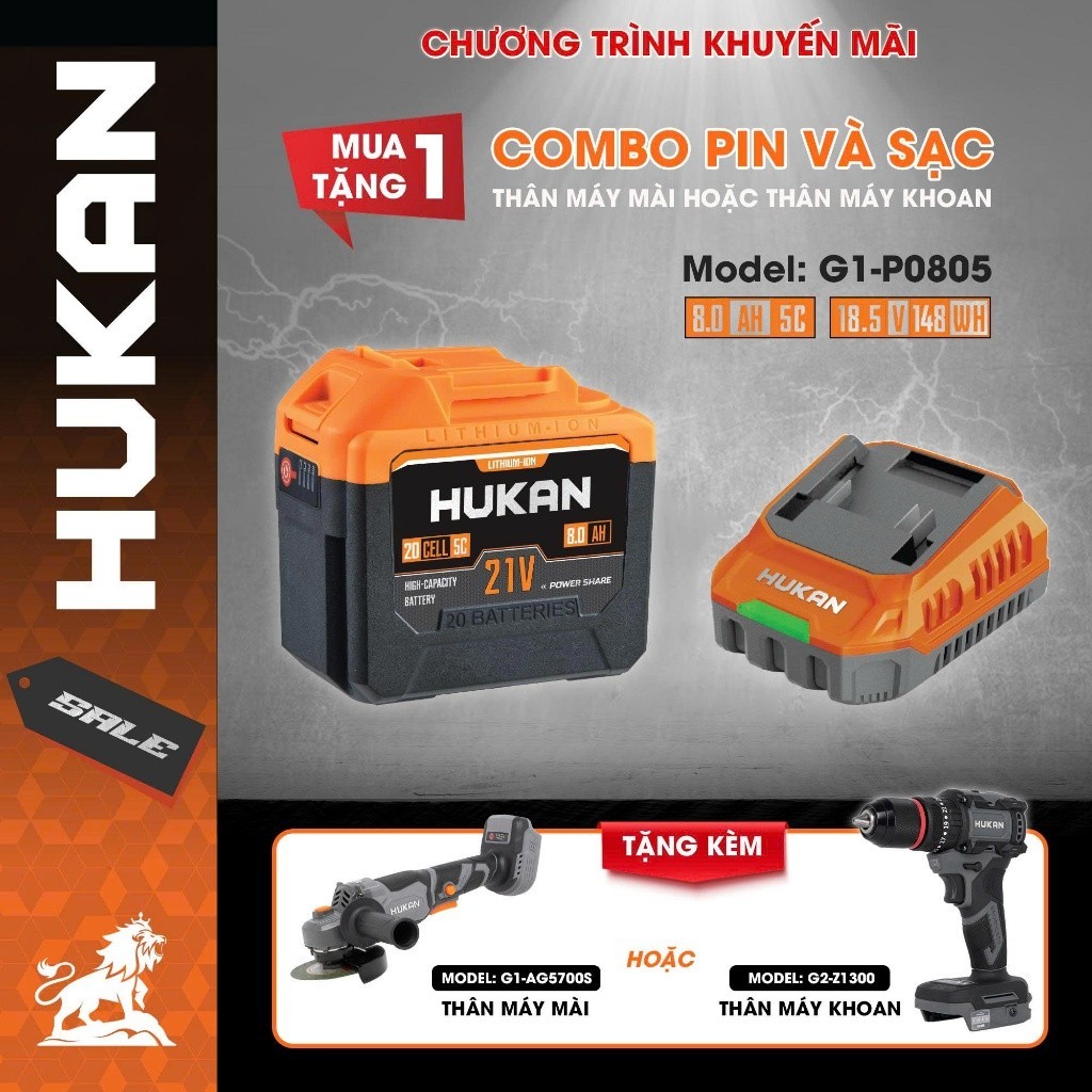 ( tặng thân máy khoan z1300 ) Pin 20Cell Hukan Dung Lượng 8Ah,Chân Pin Phổ Thông,,,