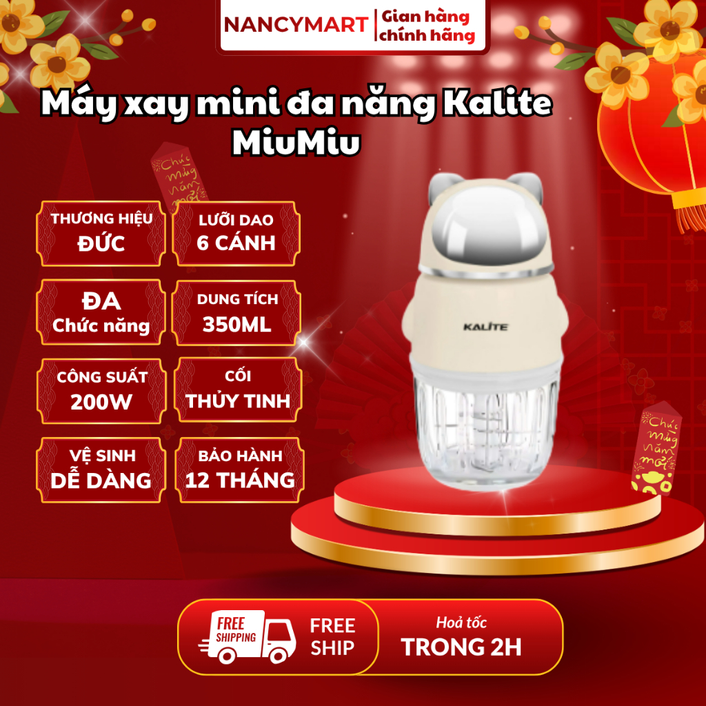 [Chính hãng]Máy xay mini đa năng Kalite MiuMiu,350ml, lưỡi dao inox304,điểm nhấn tai mèo thần tài