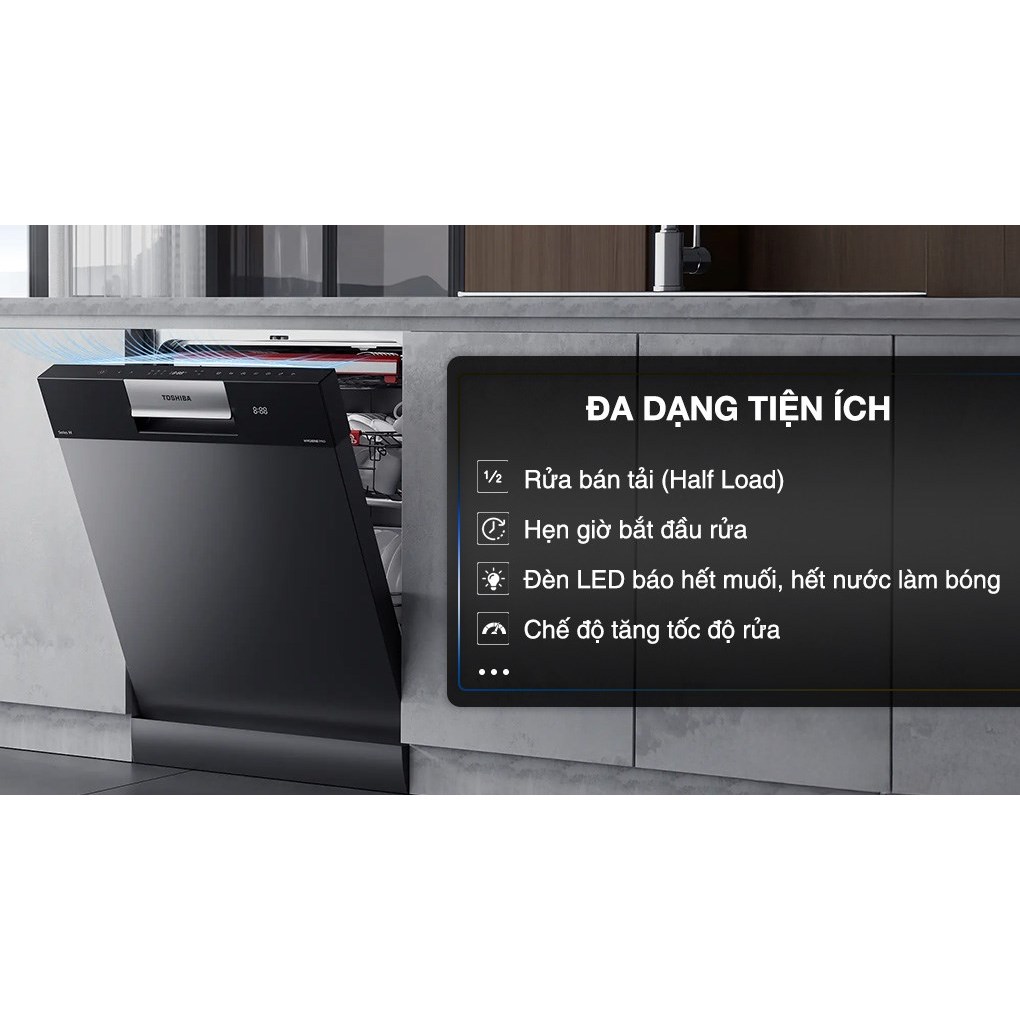 Máy rửa bát độc lập Toshiba DW-15F7(G)-VN 15 bộ bảo hành 3 năm tại nhà