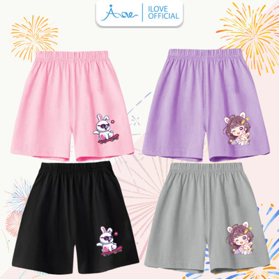 [MỚI] Quần đùi cotton cho bé gái AORE, Quần short có túi in hình Thỏ cute, Bé gái đáng yêu mềm mịn thoáng mát 8-35kg