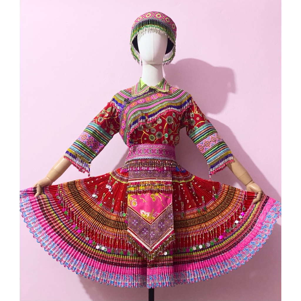 [HÀNG CŨ THANH LÝ] Trang phục dân tộc Hmong full set kèm mũ đồ cũ giá thanh lý