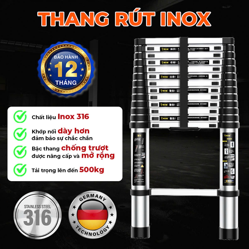 Thang Rút INOX Đơn Đôi Thang Chữ A Chữ I Thang Rút Inox Cao Cấp Nhập Khẩu 3.2M 3.8M 4.4M 5.0M 5.4M 5