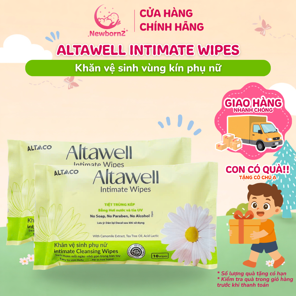 Gói Khăn Vệ Sinh Phụ Nữ Altawell Initimate Wipes Gói 10 Khăn Tiết Kiệm Dành Cho Mẹ Bầu Và Mẹ Sau Sin