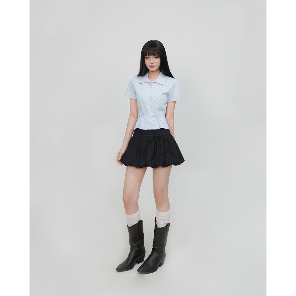 DALLA Sơ mi xếp ly đính nơ tay ngắn (SM17) Tiny Shirt HOT! | BigBuy360 - bigbuy360.vn