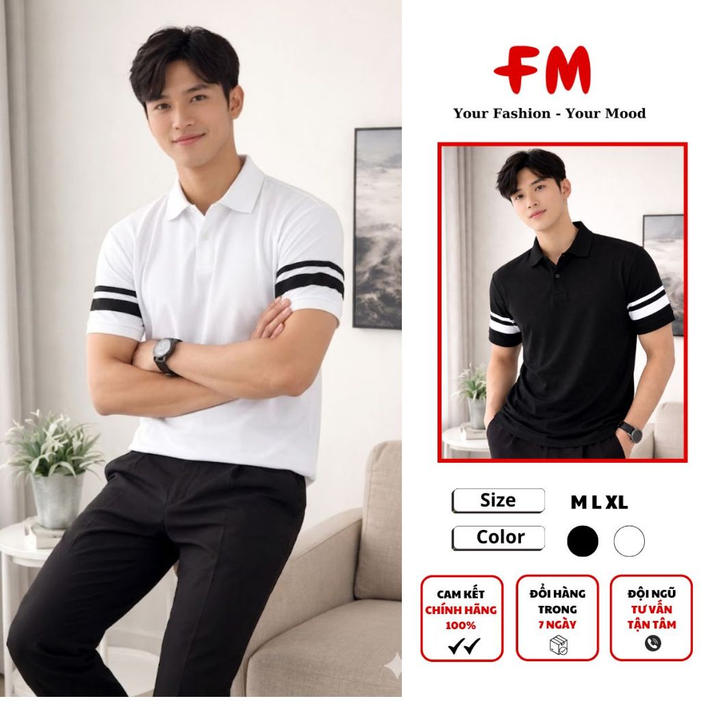 Áo Polo Nam Regular Phối 2 Sọc Tay FMSTYLE– Form Đẹp , Phong Cách Trẻ Trung  25121605