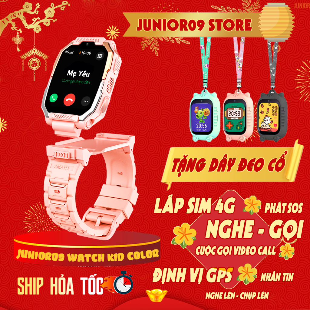 [ TẶNG DÂY ĐEO CỔ ] Đồng hồ thông minh Trẻ em JUNIOR09 WATCH KID COLOR | Lắp sim 4G Nghe gọi, Định v
