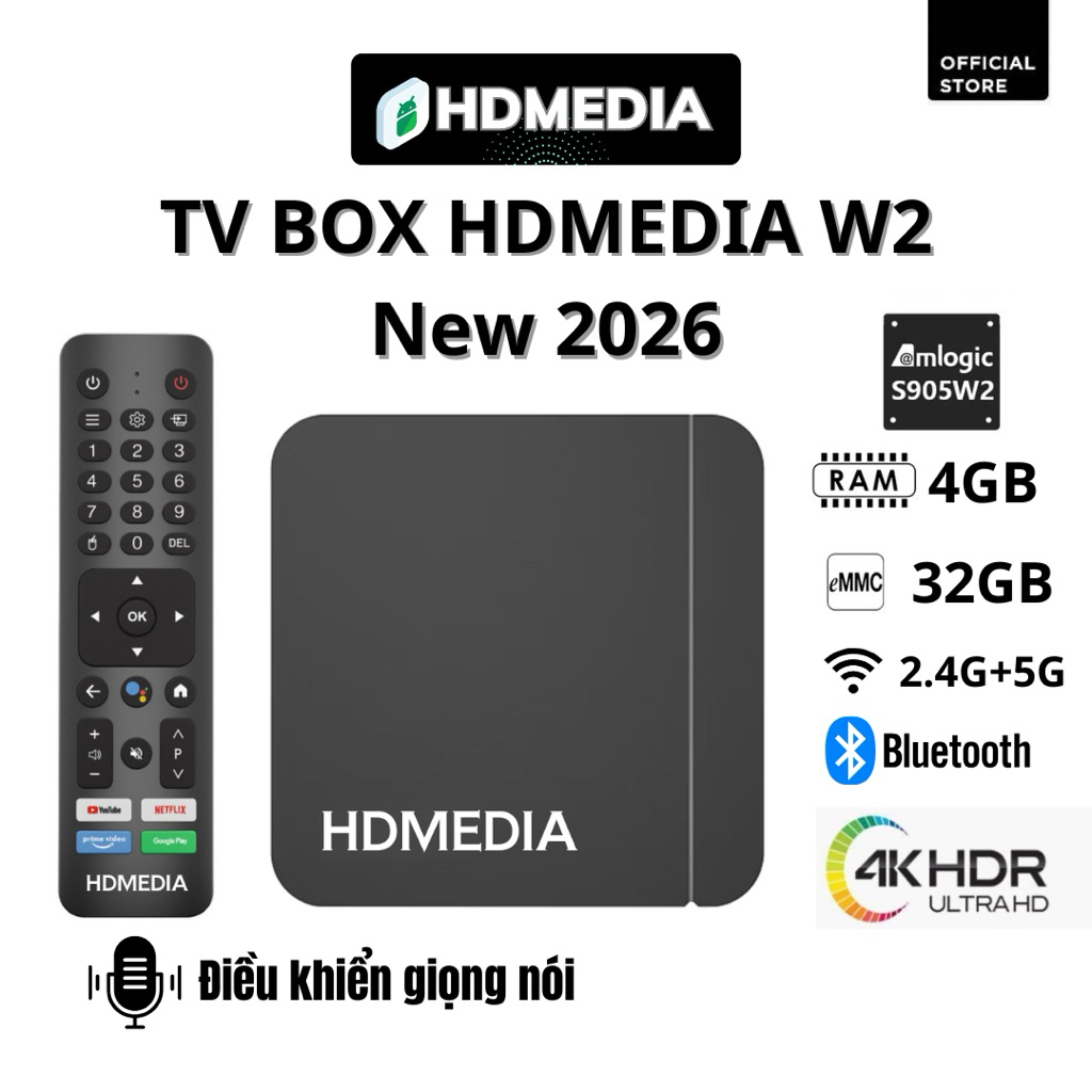 TV Box HDMEDIA W2 RAM 4GB Bộ Nhớ 32GB Chip Amlogic S905W2 Điều Khiển Giọng Nói Bảo Hành 1 Năm