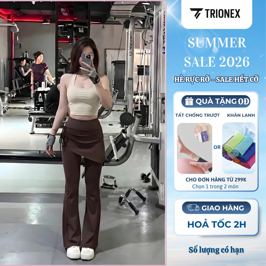 [Loại đẹp] Quần dài phối váy đi tập gym TRIONEX, tập yoga che khuyết điểm, ống loe hack dáng | BigBuy360 - bigbuy360.vn