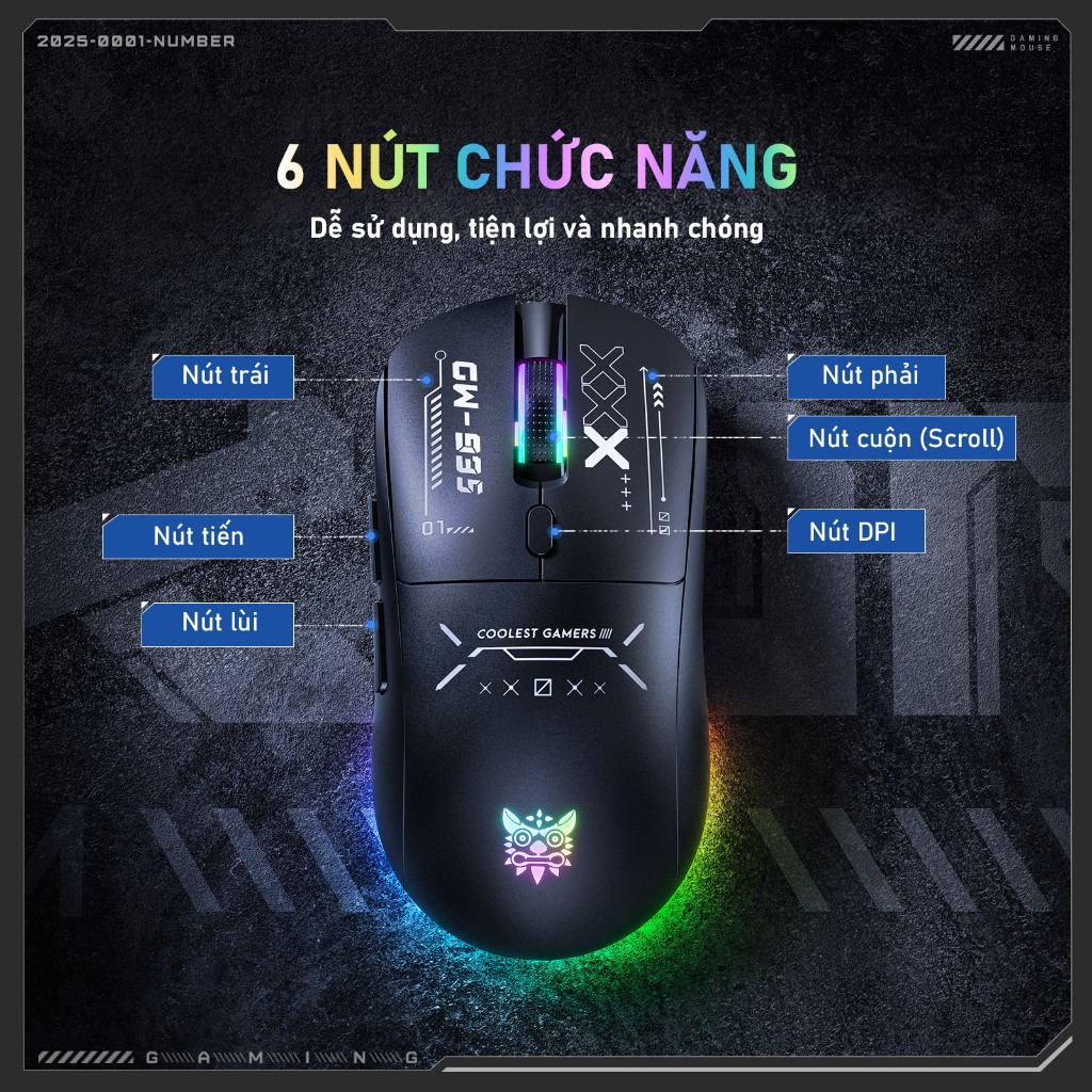 Chuột không dây gaming Onikuma cw935 bluetooth usb 2,4G 3 MODE pin sạc 6 nút bấm led RGB 5 mức DPI Kết nối máy tính/iPad | BigBuy360 - bigbuy360.vn