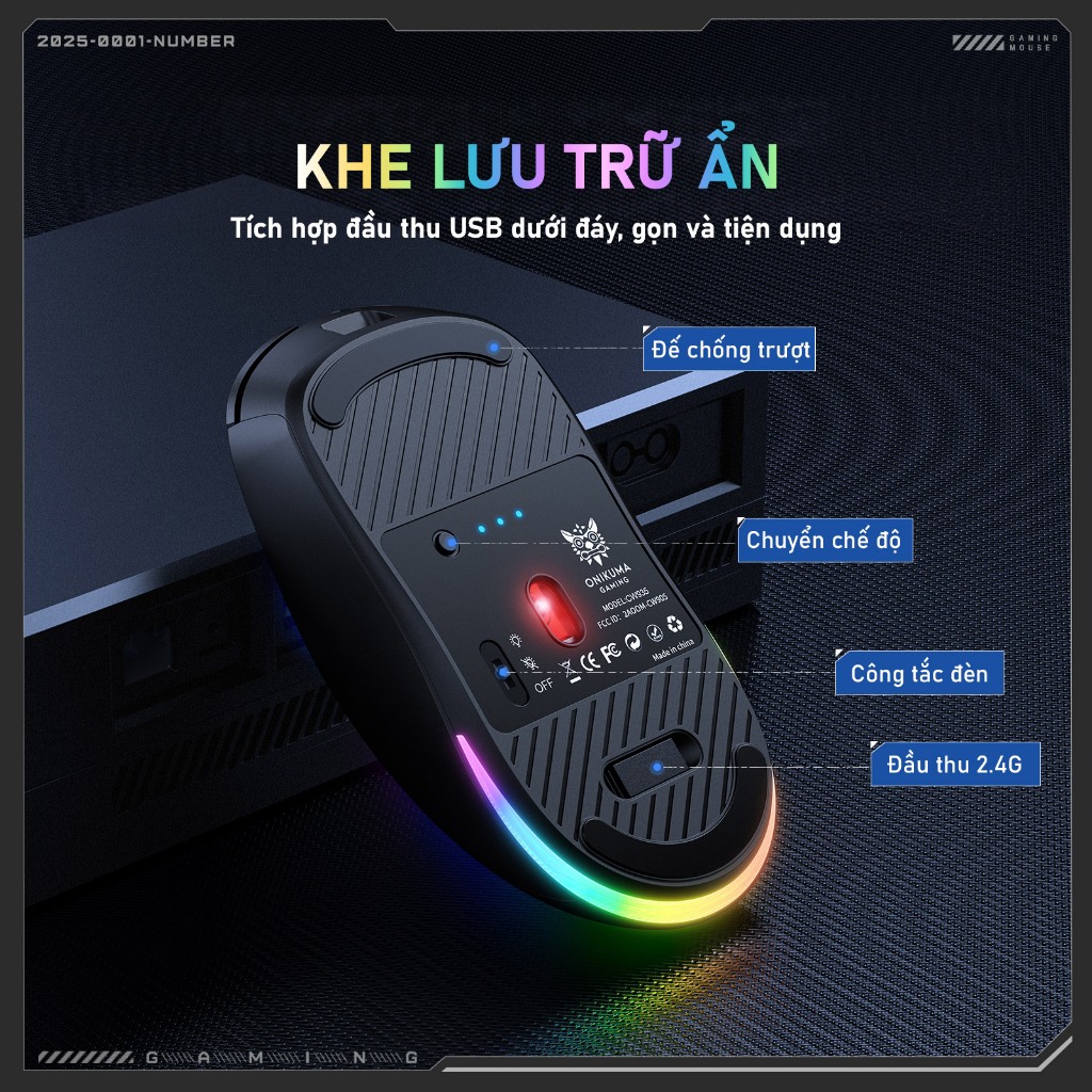 Chuột không dây gaming Onikuma cw935 bluetooth usb 2,4G 3 MODE pin sạc 6 nút bấm led RGB 5 mức DPI Kết nối máy tính/iPad | BigBuy360 - bigbuy360.vn