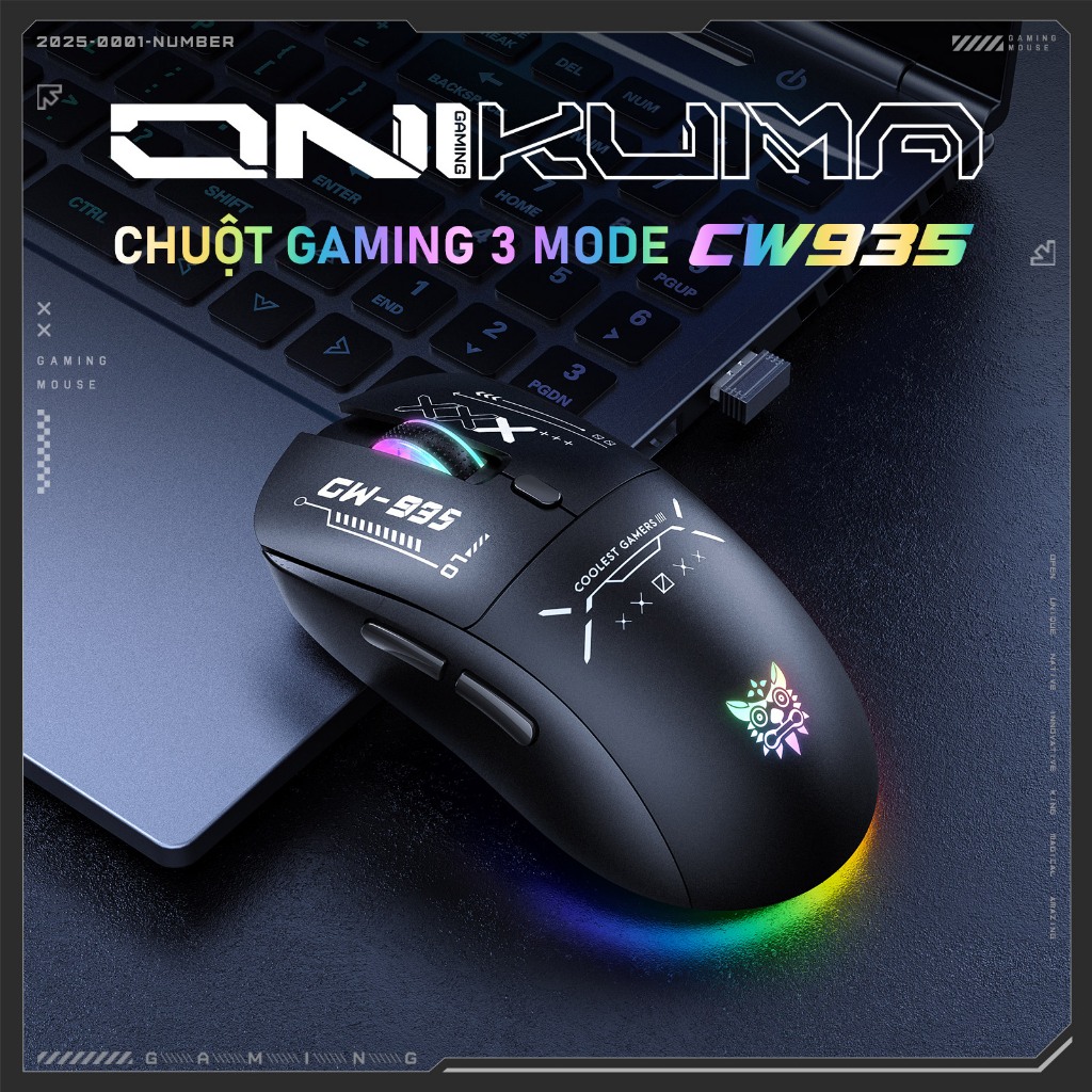 Chuột không dây gaming Onikuma cw935 bluetooth usb 2,4G 3 MODE pin sạc 6 nút bấm led RGB 5 mức DPI Kết nối máy tính/iPad | BigBuy360 - bigbuy360.vn