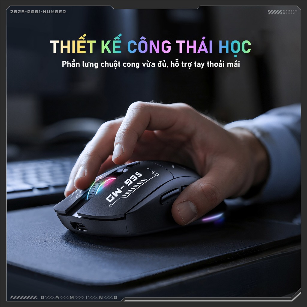 Chuột không dây gaming Onikuma cw935 bluetooth usb 2,4G 3 MODE pin sạc 6 nút bấm led RGB 5 mức DPI Kết nối máy tính/iPad | BigBuy360 - bigbuy360.vn