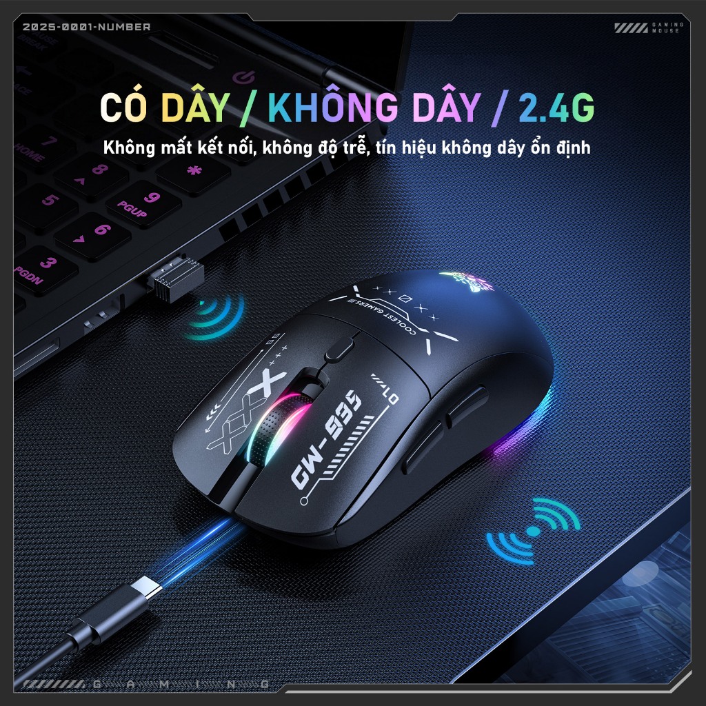 Chuột không dây gaming Onikuma cw935 bluetooth usb 2,4G 3 MODE pin sạc 6 nút bấm led RGB 5 mức DPI Kết nối máy tính/iPad | BigBuy360 - bigbuy360.vn