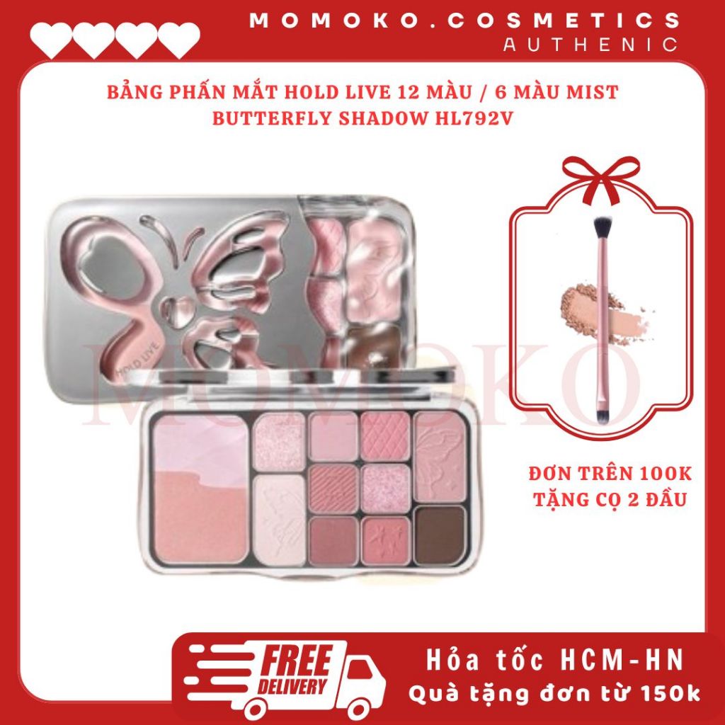 Bảng Phấn Mắt Hold Live 12 Màu Tone Hồng Lì Nhũ Đa Năng Lâu Trôi Mist Butterfly Shadow HL792 MOMOKO.cosmetics | BigBuy360 - bigbuy360.vn