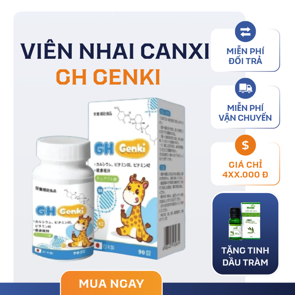 Viên Nhai Bổ Sung Canxi GH Genki Nhật Bản - Hỗ Trợ Tăng Chiều Cao, Xương Khớp Cho Bé Hộp 90 Viên