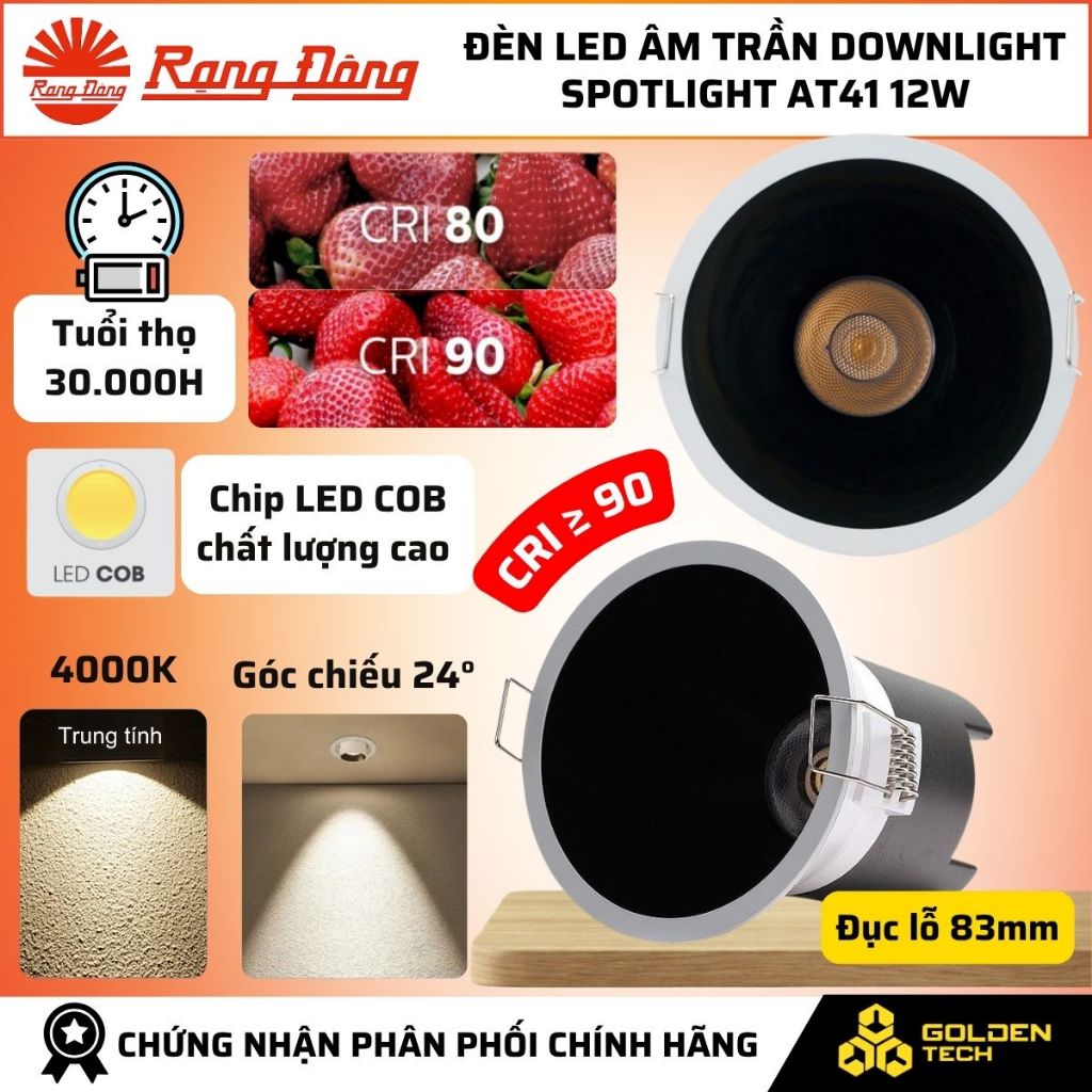 (Rạng Đông) Đèn LED âm trần Downlight Spotlight xoay góc 12W Trung tính 4000K góc 24°  AT41 86/12W