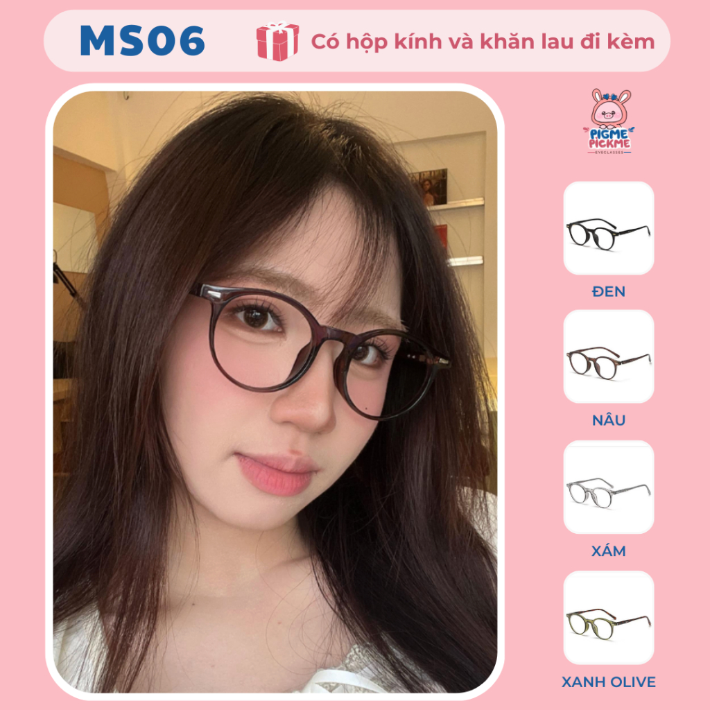 Gọng kính cận nữ mắt tròn nhựa dẻo cao cấp phối kim loại chắc chắn, bền bỉ vát kim cương phong cách 