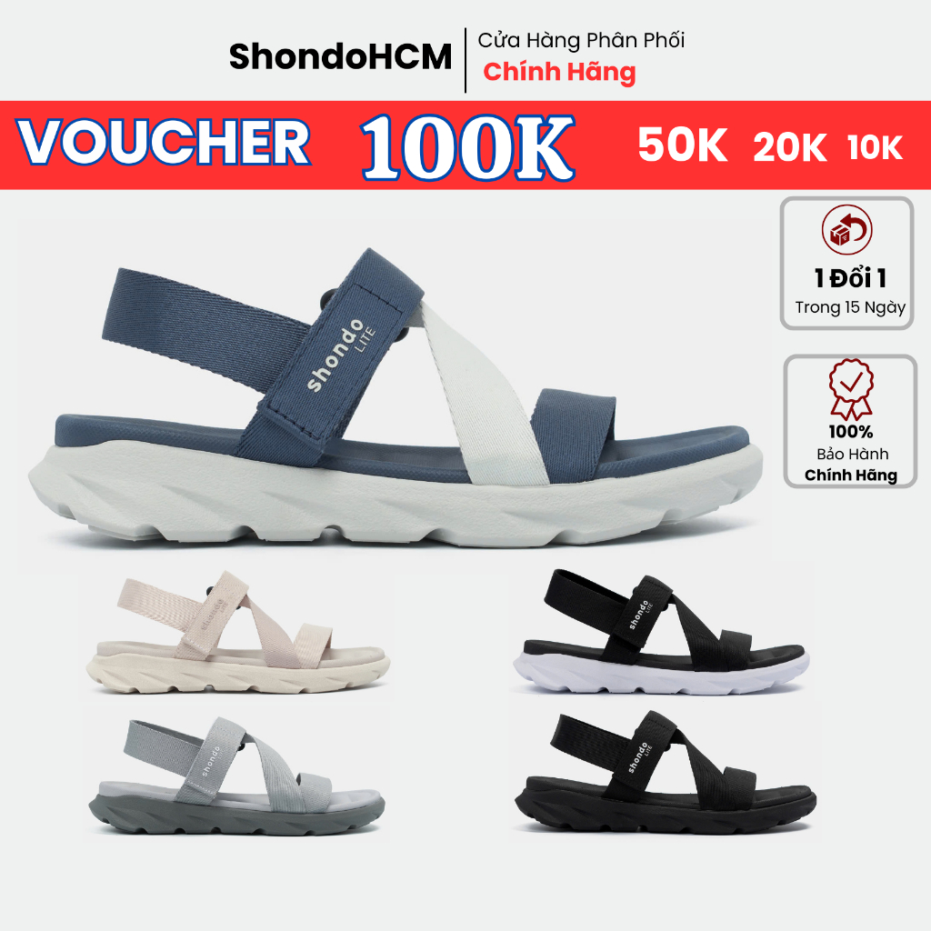 Giày Sandal Nam Nữ F6S Lite Thoải Mái, Nhẹ Êm Shondo Nhiều Màu Đế Bằng Màu Xám Xanh