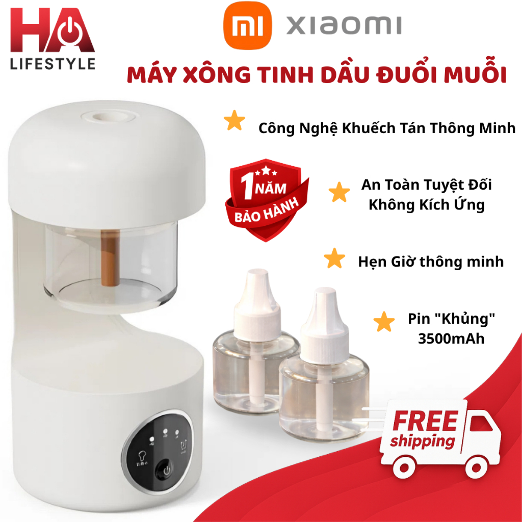 Máy Xông Tinh Dầu Đuổi Muỗi Xiaomi 2 Trong 1 Kèm Đèn Ngủ - Pin 3500mAh, Chế Độ Hẹn Giờ, An Toàn Cho 