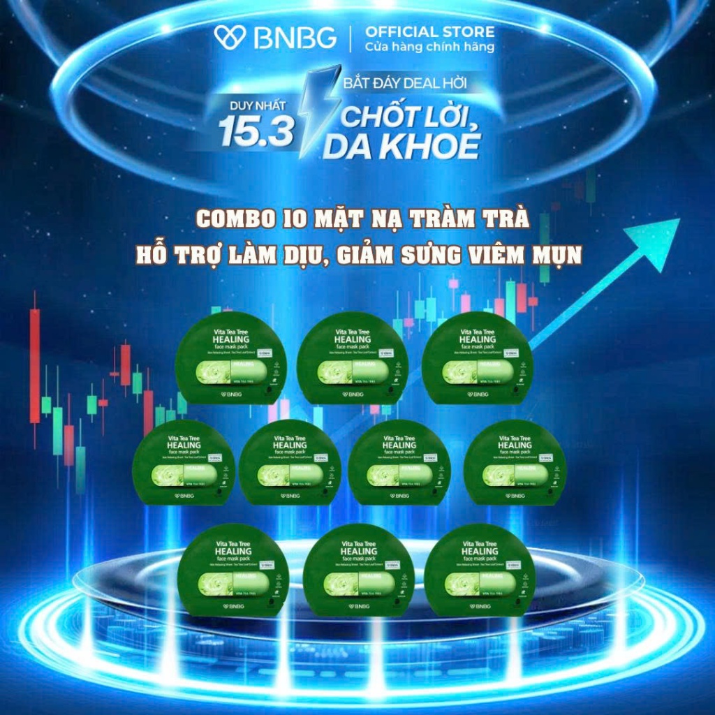 (KOL) Combo 10 Mặt Nạ BNBG Tràm Trà Hỗ Trợ Làm Dịu, Giảm Sưng Viêm Mụn BNBG Vita Tea Tree Healing Fa