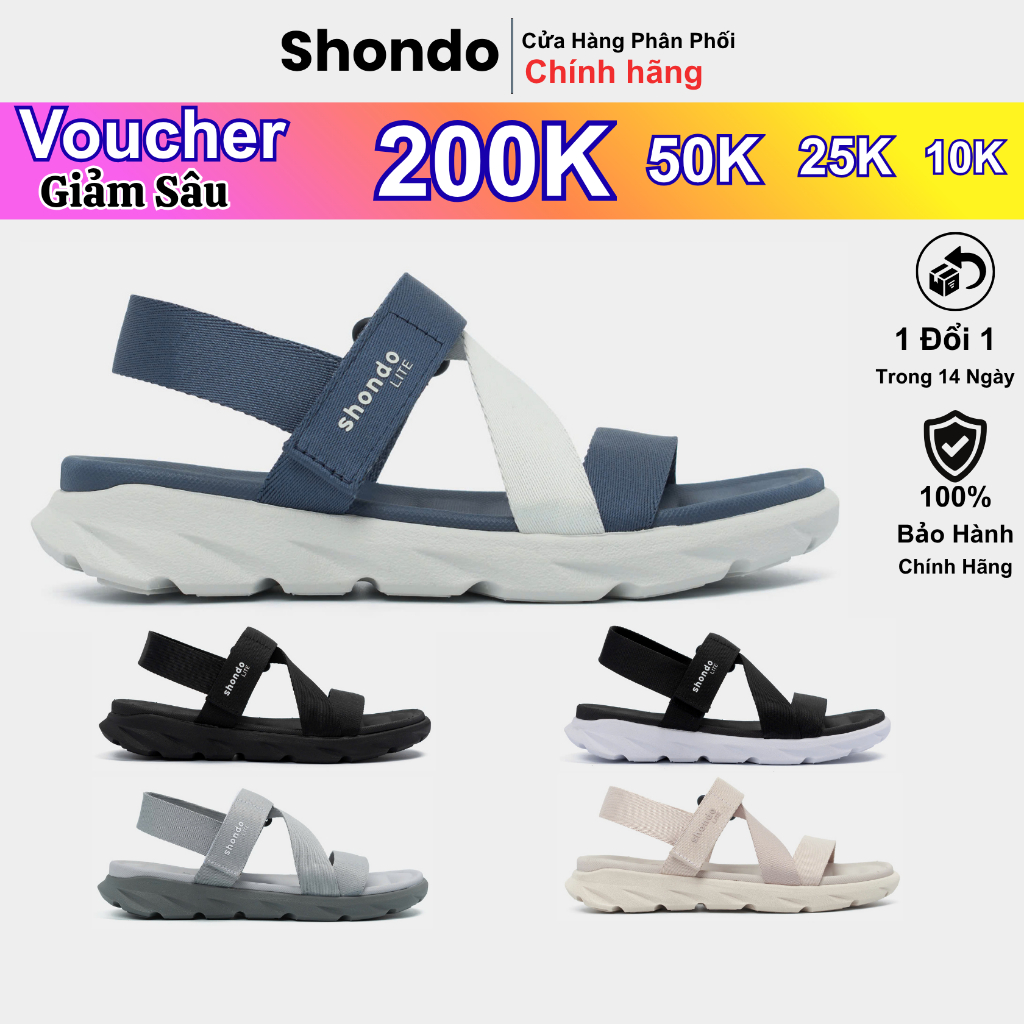 Sandal Nam Nữ SHONDO F6S Lite (Unisex) Màu Xám - Siêu Nhẹ, Đế Bệt Êm Chân, Xăng Đan Đế Bằng Màu Xám