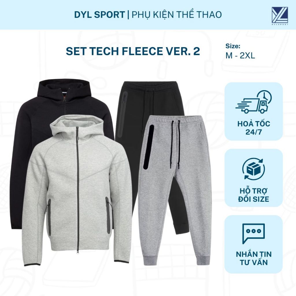 Set Tech Fleece Ver. 2 | Áo nỉ, quần nỉ dày dặn, phong cách basic cho mùa đông
