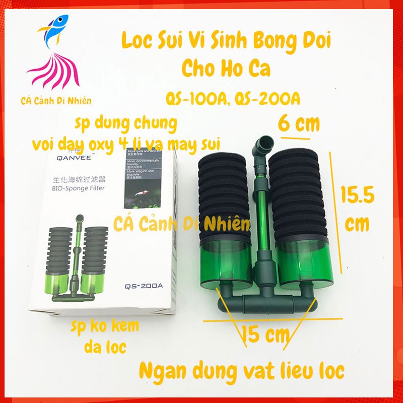 Lọc sủi vi sinh bio bông đôi kèm ngăn lọc QUANVEE QS-200A QS-100A cho hồ cá